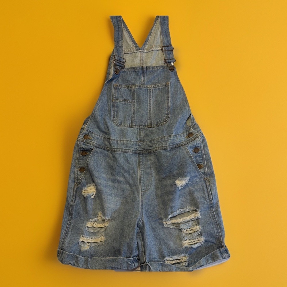 Denim Overalls Distressed Jean Shortalls Romper M Whimsigoth Forest Fairy
